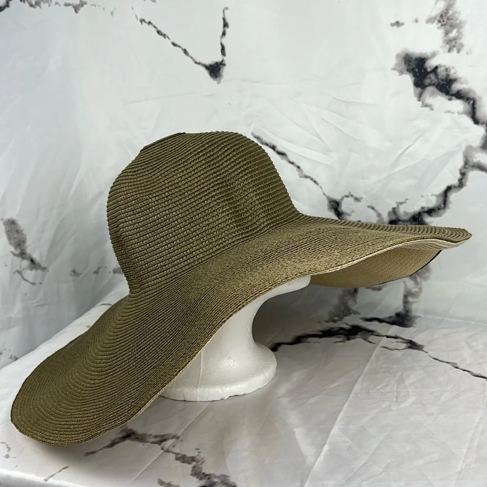 Lauren Ralph Lauren Straw Sunhat Floppy Wide Brim Two-Tone Brand Plaque Size M - Picture 1 of 10